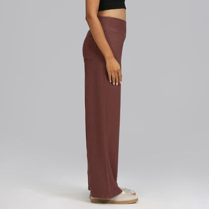BlissClub Womens RibSupreme Wide Pants, High-Rise Waistband, Back Pockets, Wide Silhouette, Luxurious Feel,Regular Variant Below