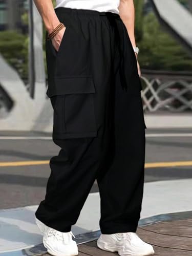 Greciilooks MenS Regular Fit Low Rise Polyester Cargos | Cargo Track Pant | Loose Fit | Regular Trouser (Available In Plus Size