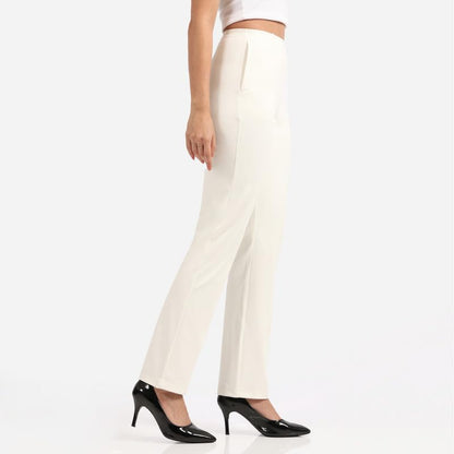 BlissClub Women Ultimate High Rise Straight Pants|Pintuck Design|No-Dig Waistband|Trousers for Women|2 Zippered Pockets
