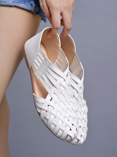 Shoetopia WomenS White Woven Ballerina Flats  Ethnic Style Comfortable Slip-On Juttis With Closed Toe For Casual & Festive -Eu4