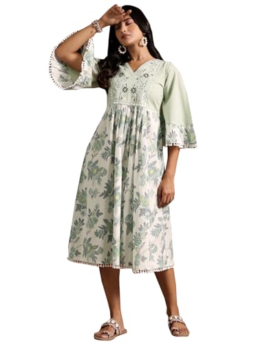 Libas Green Printed Cotton A-Line Kurta