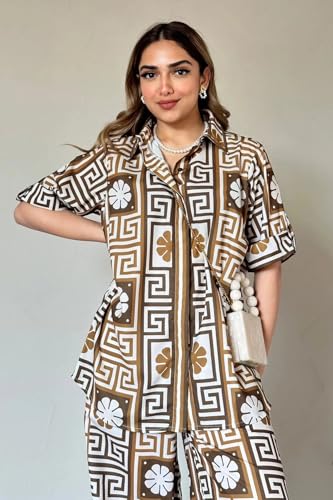 Leriya Fashion Womens Rayon Printed Regular Dress (LF-W2192&TR1150_Brown