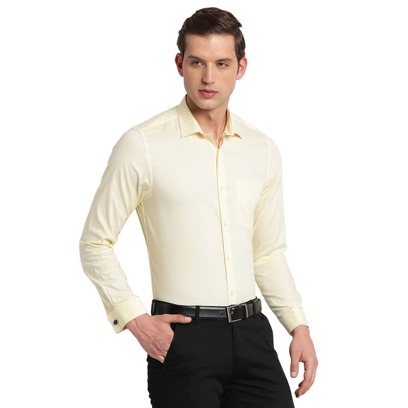 Turtle Men Giza Cotton Yellow Plain Slim Fit Full Sleeve Formal Shirt