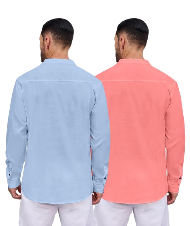 ROYALSCOUT Mens Stylish Casual Kurta Pack of 2 | Mandarin Collar Half Sleeve Ethnic Kurta | Cotton Polyester Blend Fabric, Fest