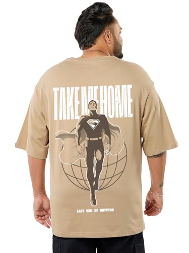 Bewakoof Official Dc Merchandise Superman MenS Graphic Print Oversized Fit Half Sleeve Round Neck Pure Cotton Plus Size T-Shirt_