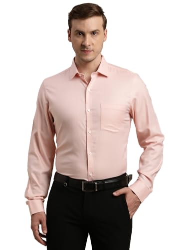 Turtle Men 100% Cotton Regular Fit Light Pink Dobby Full Sleeve Formal Shirt