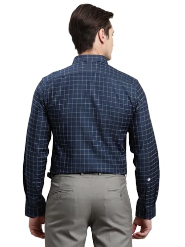Turtle Men 100% Cotton Slim Fit Blue Checkered Full Sleeve Formal Shirt