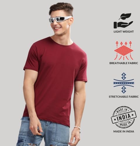 ADRO Men's Solid Regular Fit T-Shirt (RCM3-PLN-MR-BL-WH_Maroon,Black,White
