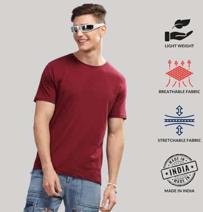 ADRO Men's Solid Regular Fit T-Shirt (RCM3-PLN-MR-BL-WH_Maroon,Black,White