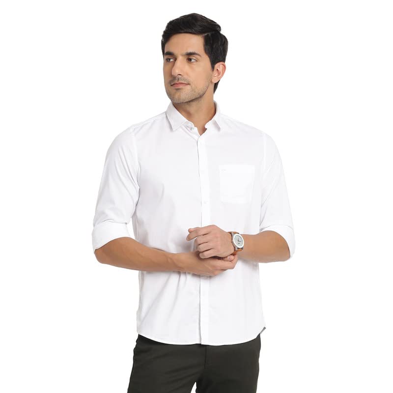 Turtle Men Cotton Blend White Solid Slim Fit Casual Shirts
