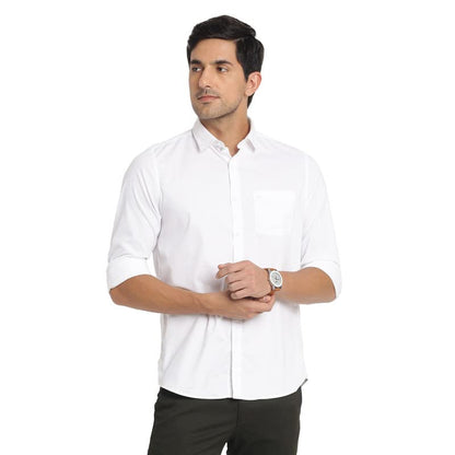 Turtle Men Cotton Blend White Solid Slim Fit Casual Shirts