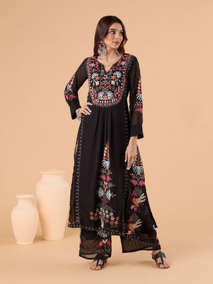 Fashion Basket WomenS Green Georgette Kurta Set With Dupatta