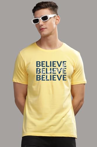 ADRO Men's Solid Regular Fit T-Shirt (RN24-INV-LY_Light Yellow