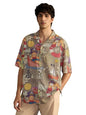 The Souled Store Garfield: Pirates Cove Men and Boys Short Sleeve Spread Collar Button Front Beige All Over Printed Rayon Overs