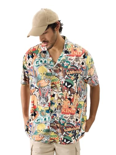 The Souled Store Official Looney Tunes: Vintage Cotton Short Sleeve Collared Neck Button Down Summer Shirts For Mens & Boys- Cla