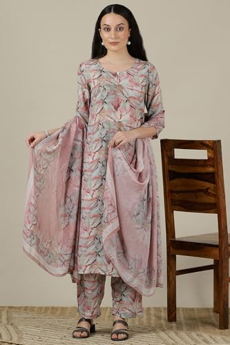 Aurelia WomenS Floral Printed Straight Kurta Set With Palazzos And Dupatta For Women
