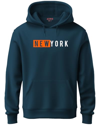 ADRO Men's Cotton Neck Hooded Sweatshirt (H20-M-NKY-SB_Teal_XL)