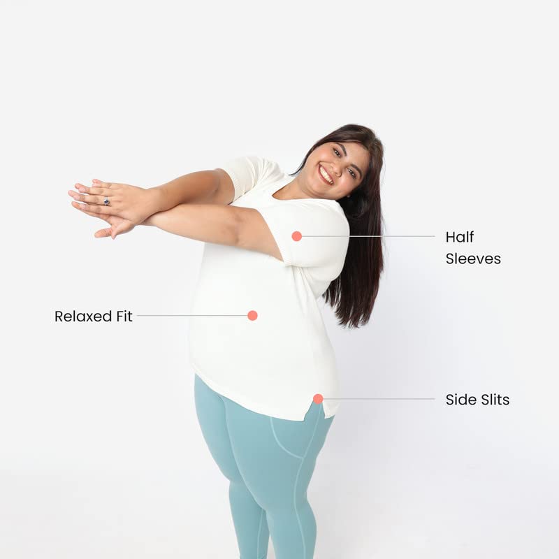 BlissClub Women at-Ease Cotton Knit Tees | 100% Cotton | CottonKnit Fabric | Loose Half-Sleeves | Western Tops | Side-Slits | Hi