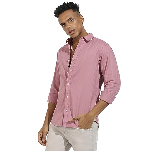 Campus Sutra Mens Regular Fit Shirt (CBSSSM23_CSMSSRT5716_Coral Pink