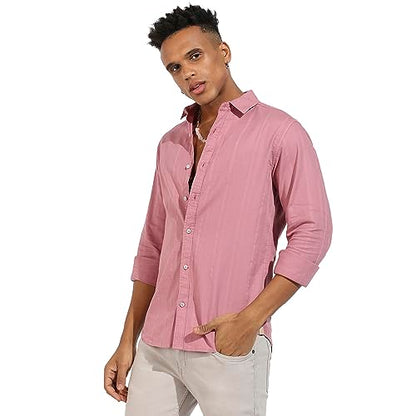 Campus Sutra Mens Regular Fit Shirt (CBSSSM23_CSMSSRT5716_Coral Pink