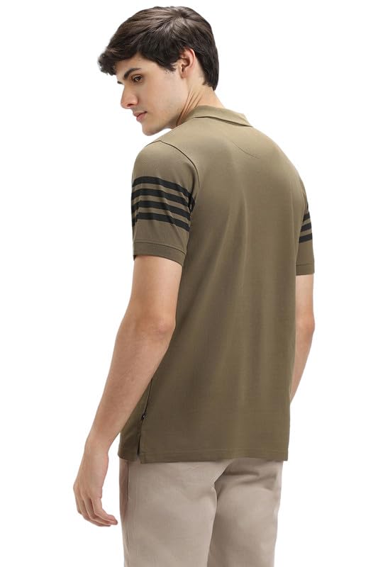 Dennis Lingo Mens Olive Cotton Polo Neck Tshirt, Regular Fit Half Sleeve (XL)