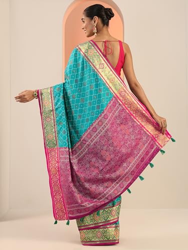 Libas Womens Woven Design Silk Blend Saree With Blouse Piece
