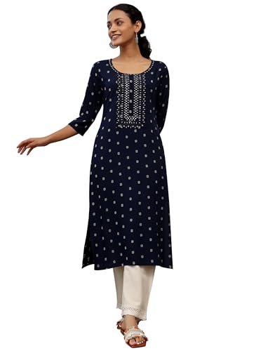 Libas Blue Cotton Straight Kurta