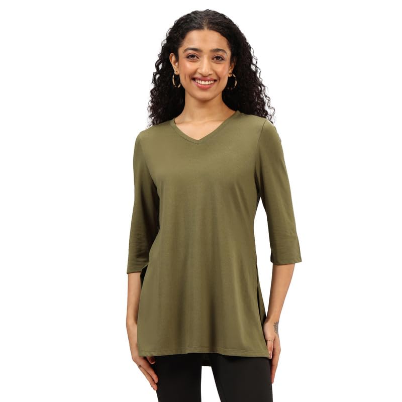 BlissClub Cotton Pro Kur-Tee, Cotton-Like Comfort, Sweat-Free Confidence, Tunic Length, High Slits, Dual-Plated Fabric, Flatteri
