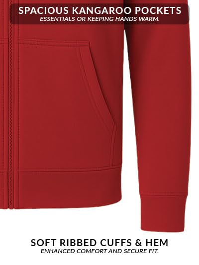ADRO Men's Cotton Neck Hooded Sweatshirt (ZH24-PLN-RD_Red