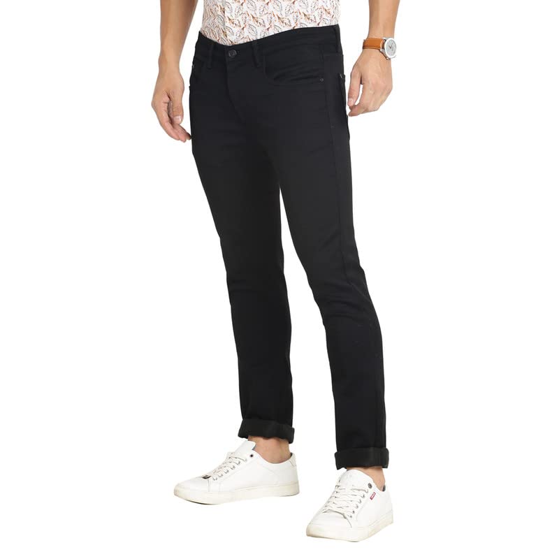 Turtle Men Cotton Black Narrow Fit Solid Stretchable Jeans