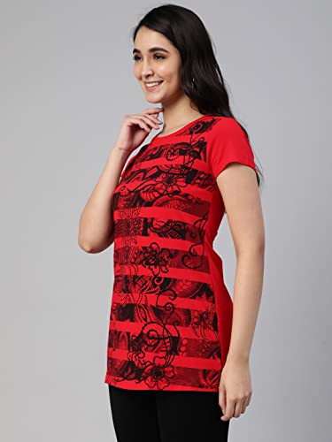 Lyra Pure Cotton Round Neck Long Printed T-Shirt For Women