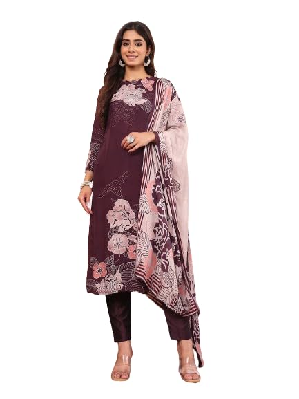 Varanga Women Pure Purple Floral Printed Kurta Set And Dupatta