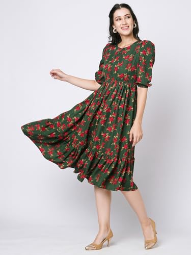 Selvia Western Dress For Women|Crepe Dress For Women|Fit & Flare Dress|Floral Printed Dress For Women|One Piece Dress For Women
