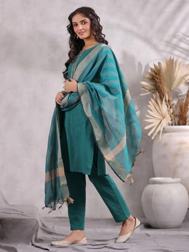 anubhutee Women's Green Ethnic Motifs Straight Kurta withTrousers & Dupatta