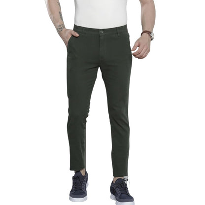 The Indian Garage Co Men Slim Fit Solid Mid-Rise Stretchable Chinos Jungle Green