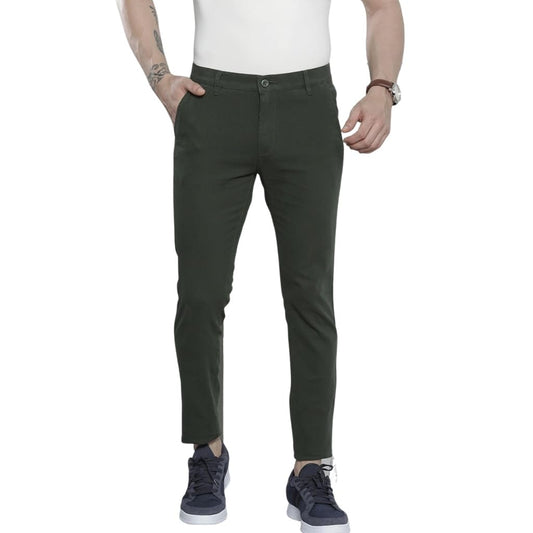 The Indian Garage Co Men Slim Fit Solid Mid-Rise Stretchable Chinos Jungle Green