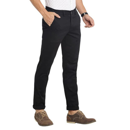 Turtle Men Cotton Black Solid Ultra Slim Fit Stretchable Casual Trousers