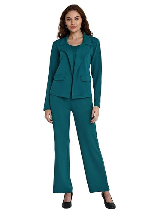 Leriya Fashion Lycra 3 Piece Formal Cord Office Blazer Co Ord Set for Women