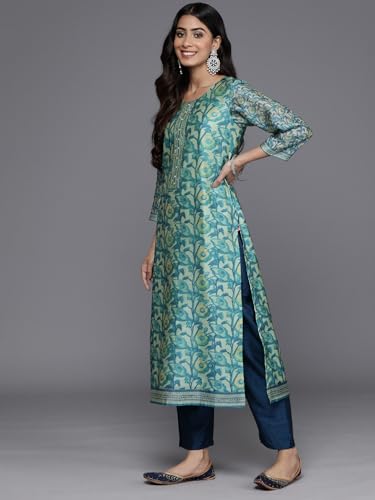Varanga Womens Silk Blend Kurta Set (FRL_VSKD31148_Blue