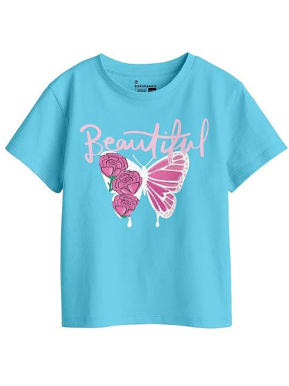 Bon Organik Girls Regular Fit T-Shirt (BON11926_Sky Blue