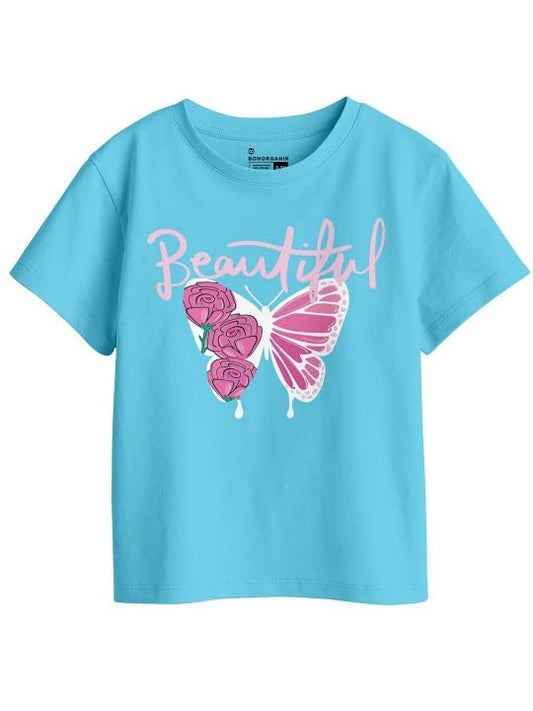 Bon Organik Girls Regular Fit T-Shirt (BON11926_Sky Blue