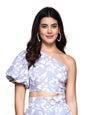 OOMPH! One Shoulder Crepe Crop Top, Grey, mt990
