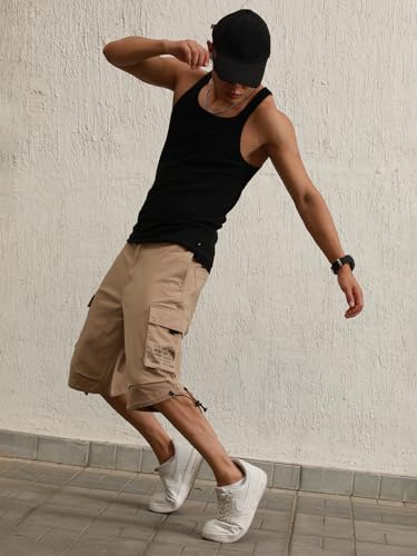 Hubberholme Taupe Cotton Regular Fit Mid-Rise Knee Length Shorts