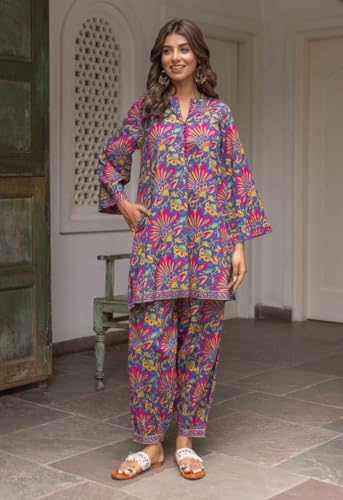 LookMark Kurta Set: Ethnic Finesse Redefined: Add a Touch of Grace to Your Wardrobe with Our Cotton Blend Printed Kurti Pant Set
