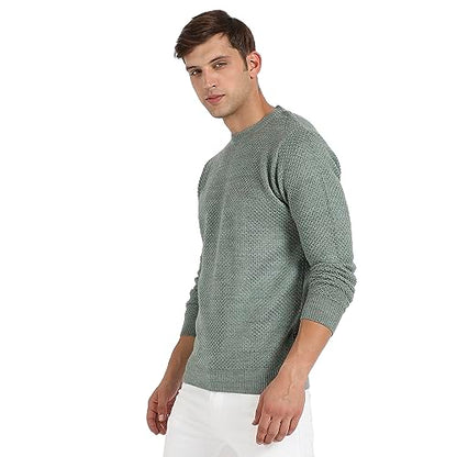 Campus Sutra MenS Sage Green Textured Knit Pullover Sweater For Casual Wear | Crew Neck | Long Sleeve | Pull On Closure | Cotto