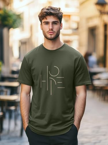 Nobero MenS Typography Regular Fit T-Shirt (1M-Twts-C0818-Sa_Olive Green