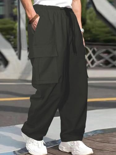 Greciilooks MenS Regular Fit Low Rise Polyester Cargos | Cargo Track Pant | Loose Fit | Regular Trouser (Available In Plus Size