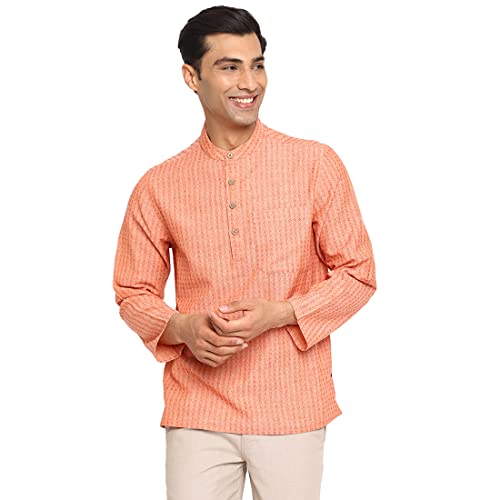 Fabindia MenS Dobby Relaxed Fit Shirt (102976801_Orange