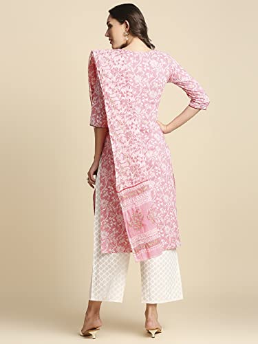 anubhutee Floral Embroidered Cotton Straight Kurta Palazzos Suit Set with Dupatta for Women