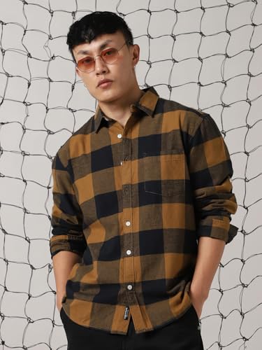 Hubberholme Men Cotton Checkered Oversized Fit Collar Full Sleeves Shirts Multicolour